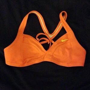 Nike Racerback Bikini Top, S, Orange/Yellow Swoosh